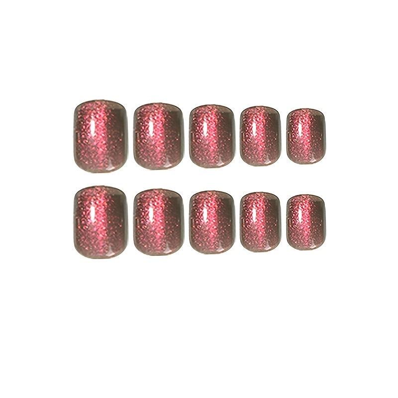 Red Sequin Press On Nails Glossy Full Cover Squoval False Nails