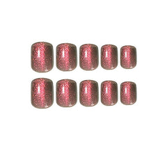 Red Sequin Press On Nails Glossy Full Cover Squoval False Nails
