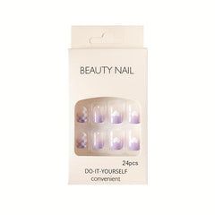 24 pcs Gradient Checkerboard Love False Nails Glossy Square for Women