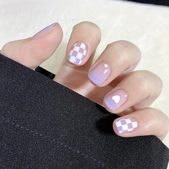 24 pcs Gradient Checkerboard Love False Nails Glossy Square for Women