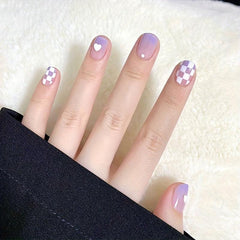 24 pcs Gradient Checkerboard Love False Nails Glossy Square for Women