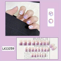 24 pcs Gradient Checkerboard Love False Nails Glossy Square for Women