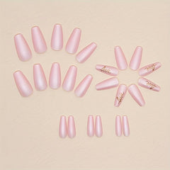 24pcs Love Matte Pink Press On Nails Full Cover Medium Length Square False Nails