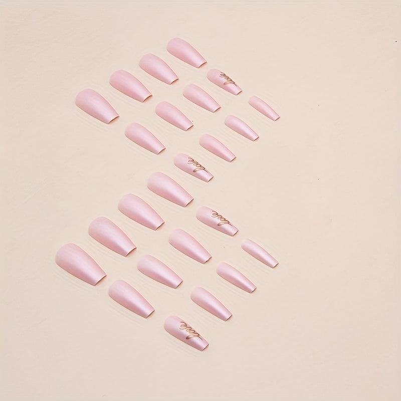 24pcs Love Matte Pink Press On Nails Full Cover Medium Length Square False Nails
