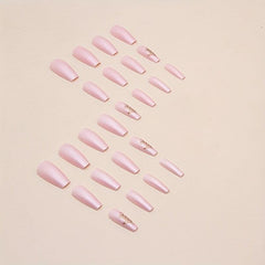 24pcs Love Matte Pink Press On Nails Full Cover Medium Length Square False Nails