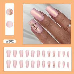 24pcs Love Matte Pink Press On Nails Full Cover Medium Length Square False Nails