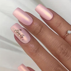 24pcs Love Matte Pink Press On Nails Full Cover Medium Length Square False Nails
