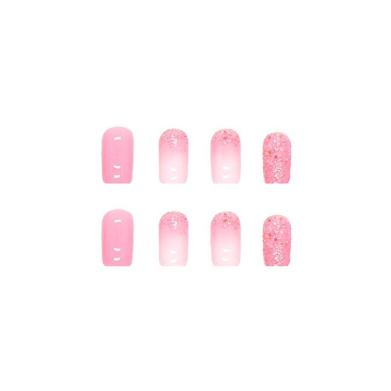 24 Pcs Pink Rhinestone Press On Nails with Jelly Glue