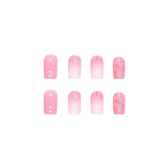 24 Pcs Pink Rhinestone Press On Nails with Jelly Glue