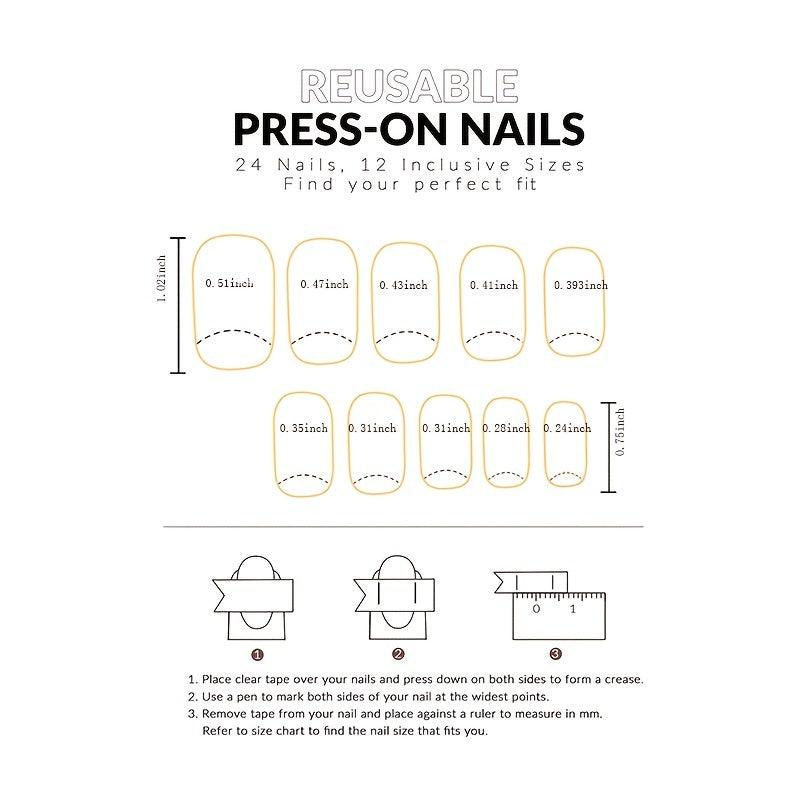 24 Pcs Pink Rhinestone Press On Nails with Jelly Glue