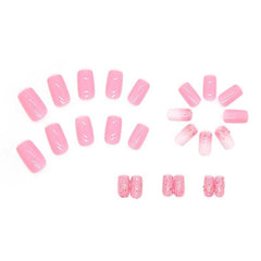 24 Pcs Pink Rhinestone Press On Nails with Jelly Glue