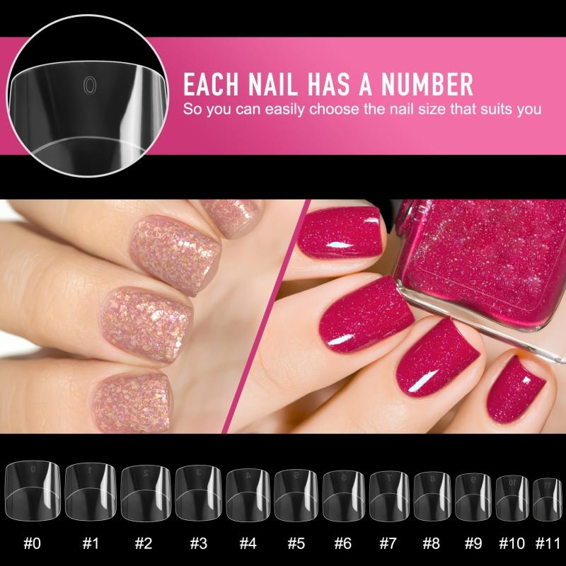 600PCS Short Square False Nails Clear Half Cover DIY Salon Acrylic Tips