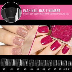 600PCS Short Square False Nails Clear Half Cover DIY Salon Acrylic Tips