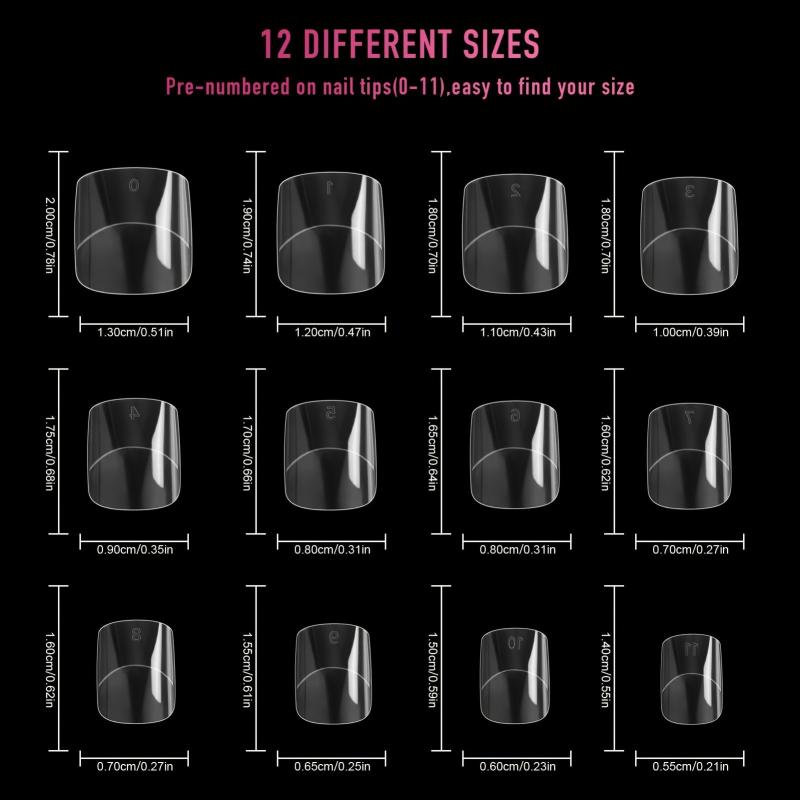 600PCS Short Square False Nails Clear Half Cover DIY Salon Acrylic Tips