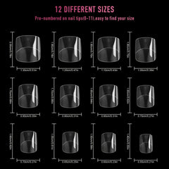 600PCS Short Square False Nails Clear Half Cover DIY Salon Acrylic Tips