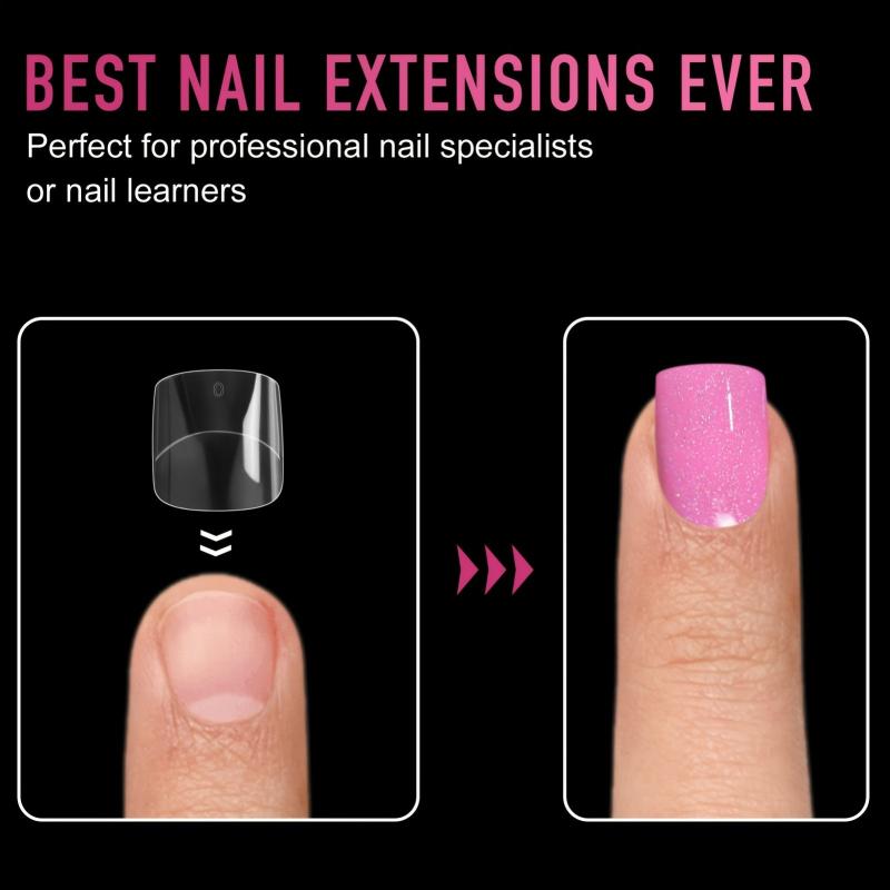 600PCS Short Square False Nails Clear Half Cover DIY Salon Acrylic Tips
