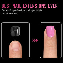 600PCS Short Square False Nails Clear Half Cover DIY Salon Acrylic Tips