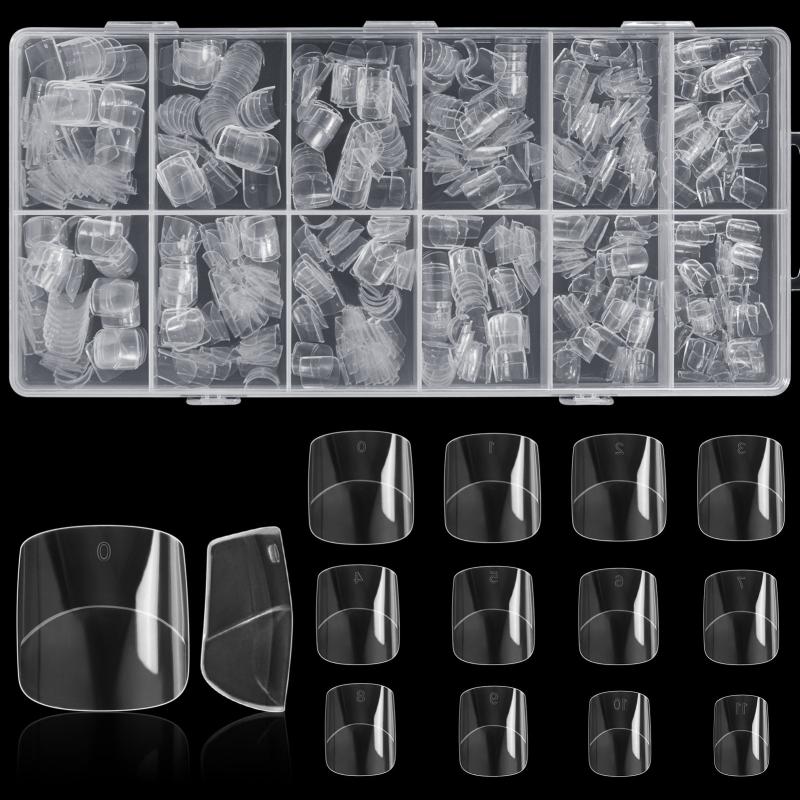 600PCS Short Square False Nails Clear Half Cover DIY Salon Acrylic Tips