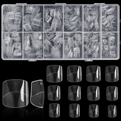600PCS Short Square False Nails Clear Half Cover DIY Salon Acrylic Tips