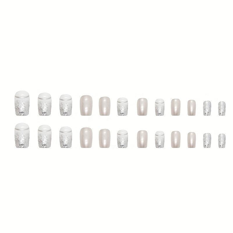 24pcs Glossy Silver Square Press On Nails Full Coverage Acrylic False Nails