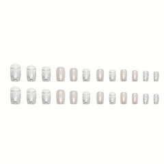 24pcs Glossy Silver Square Press On Nails Full Coverage Acrylic False Nails