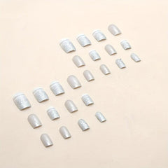 24pcs Glossy Silver Square Press On Nails Full Coverage Acrylic False Nails