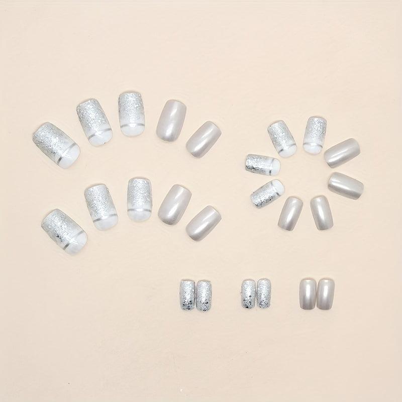 24pcs Glossy Silver Square Press On Nails Full Coverage Acrylic False Nails