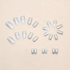 24pcs Glossy Silver Square Press On Nails Full Coverage Acrylic False Nails