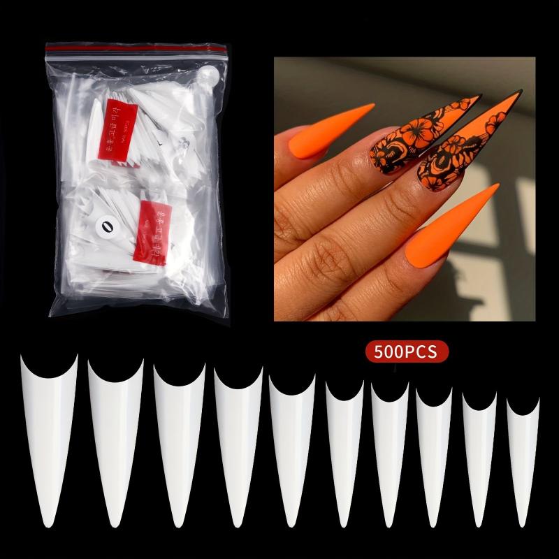 600pcs Soft Gel Nail Tips Clear Acrylic Extra Long Stiletto False Nail Tips