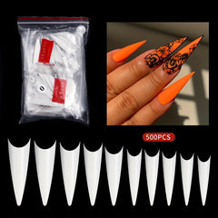 600pcs Soft Gel Nail Tips Clear Acrylic Extra Long Stiletto False Nail Tips