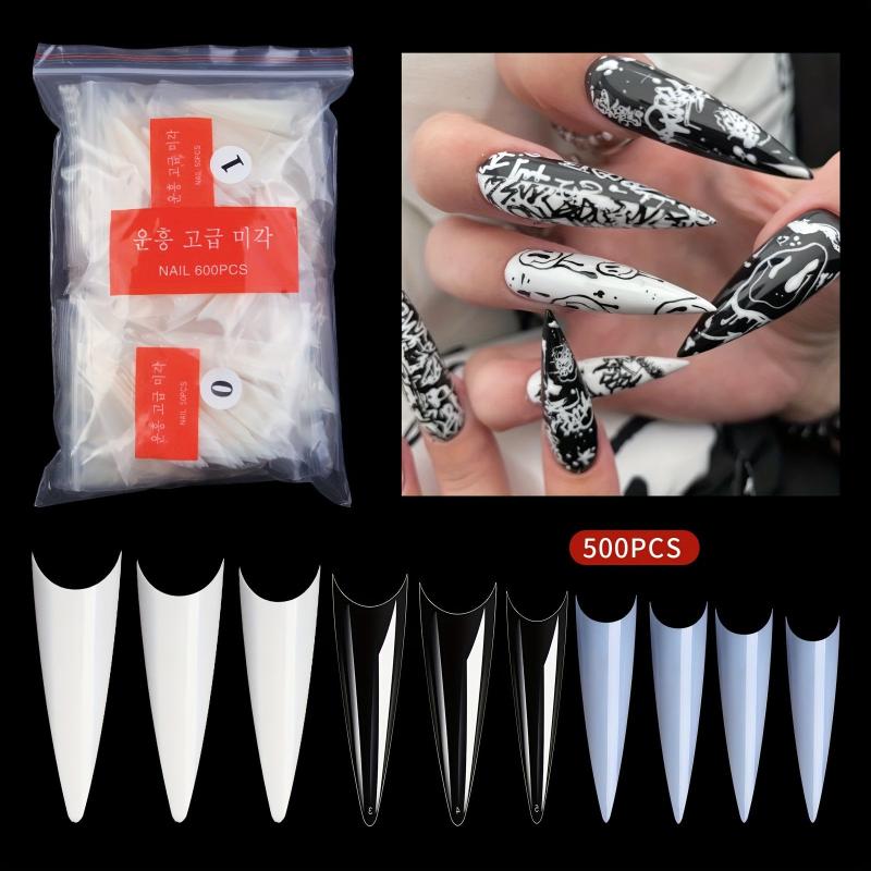 600pcs Soft Gel Nail Tips Clear Acrylic Extra Long Stiletto False Nail Tips