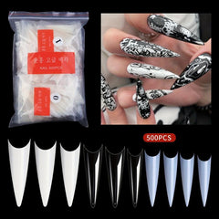600pcs Soft Gel Nail Tips Clear Acrylic Extra Long Stiletto False Nail Tips