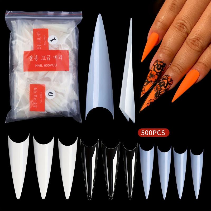 600pcs Soft Gel Nail Tips Clear Acrylic Extra Long Stiletto False Nail Tips