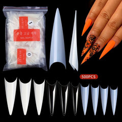 600pcs Soft Gel Nail Tips Clear Acrylic Extra Long Stiletto False Nail Tips