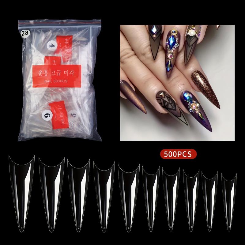 600pcs Soft Gel Nail Tips Clear Acrylic Extra Long Stiletto False Nail Tips