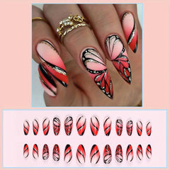 24pcs Summer Gradient Pink Almond Press On Nails With Butterflies