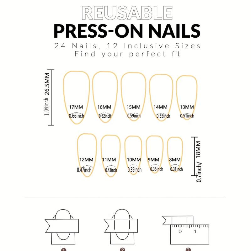 French Stiletto Press On Nails w/ Rose Designs & Rhinestones 24 Pcs
