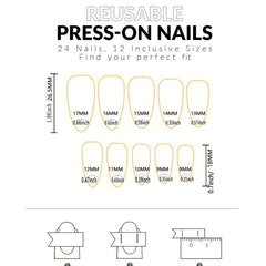 French Stiletto Press On Nails w/ Rose Designs & Rhinestones 24 Pcs