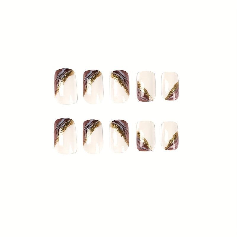 24pcs Purple Acrylic Nails with Marbling Easy to Apply Press On Nails