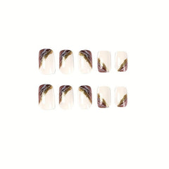 24pcs Purple Acrylic Nails with Marbling Easy to Apply Press On Nails
