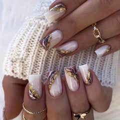 24pcs Purple Acrylic Nails with Marbling Easy to Apply Press On Nails