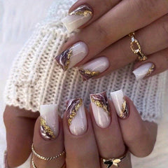 24pcs Purple Acrylic Nails with Marbling Easy to Apply Press On Nails