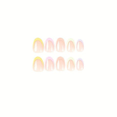 24pcs Short Oval Press On Nails Rainbow Collection French Tip Acrylic Nails