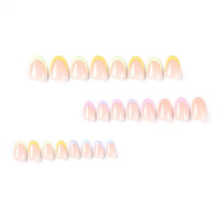 24pcs Short Oval Press On Nails Rainbow Collection French Tip Acrylic Nails