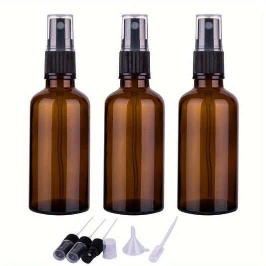 3pcs 50ml Amber Glass Spray Bottles Fine Mist Mini Travel Bottle Set