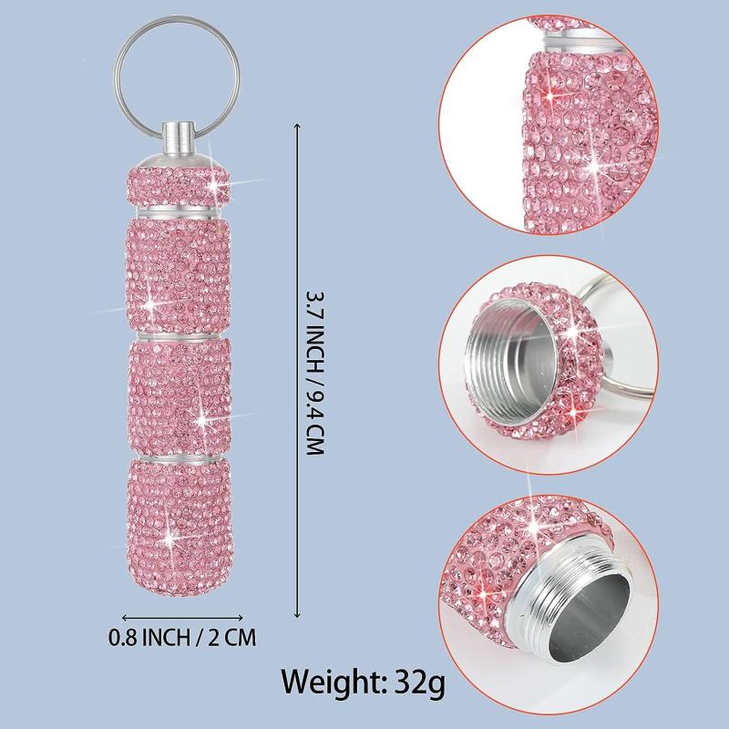 Bling Pill Case Travel Container Rhinestone Waterproof Small Holder Keychain