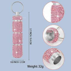 Bling Pill Case Travel Container Rhinestone Waterproof Small Holder Keychain