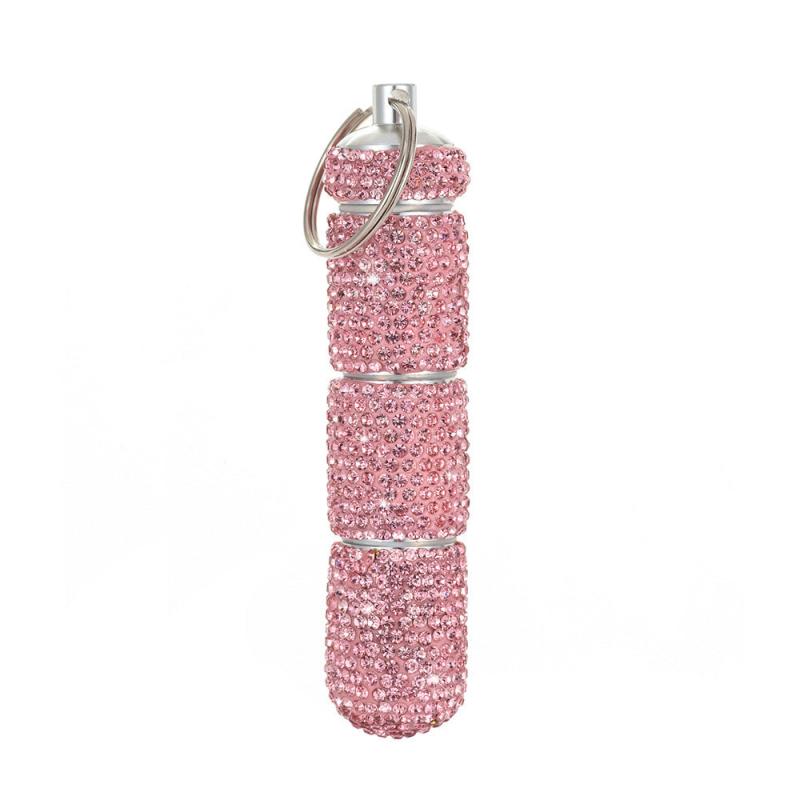 Bling Pill Case Travel Container Rhinestone Waterproof Small Holder Keychain