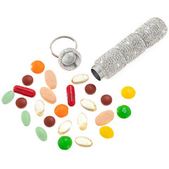 Bling Pill Case Travel Container Rhinestone Waterproof Small Holder Keychain