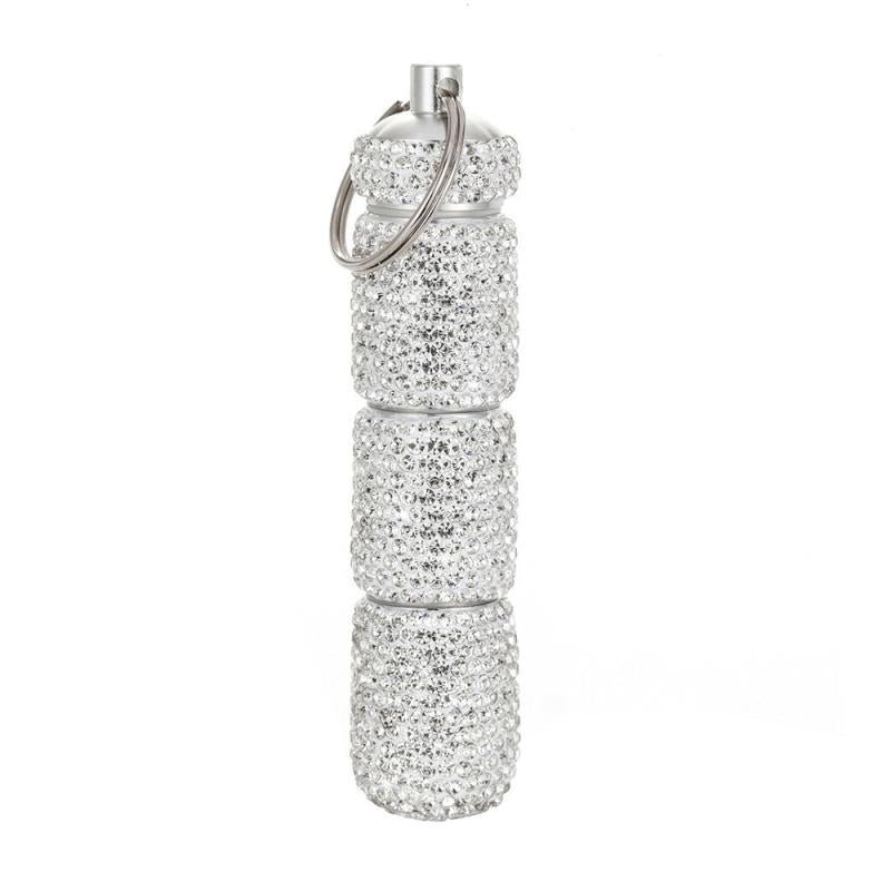 Bling Pill Case Travel Container Rhinestone Waterproof Small Holder Keychain